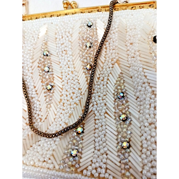 Victorian Glass BEADED Iridescent Bead 14K Plated Evening ART DECO NOUVEAU Purse - Picture 4 of 16